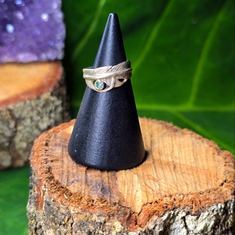 Feather MIDI RING 925 With Aquamarine